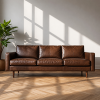 Modernes Quadratisches Minimalistisches Holzrahmen 3-Sitzer-Sofa Premium Echtleder Schul- Park- Keller-Ledersofa