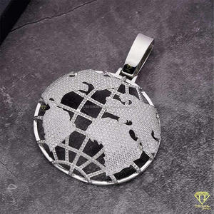Pendentif Streetwear World avec pierres cultivées en laboratoire et argent 925 certifié GIA, bijoux personnalisés plaqués rhodium style Hip Hop - Product Image 6