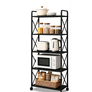 5 tier foldable multipurpose <b>kitchen</b> <b>storage</b> <b>rack</b> Rolling Organizer Shelf Standing Display - Product Image 1