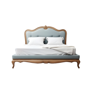 Cama Clásica Acolchada Estilo Francés con Marco de Color Personalizado, Fabricación de Muebles de Madera Maciza Tallada - Product Image 1
