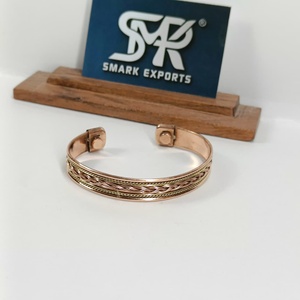 Premium Metal Craft Magnetic Copper Cuff <b>Bangle</b> Braided Chain Design Adjustable Open Bracelet Lightweight Handmade - Product Image 3