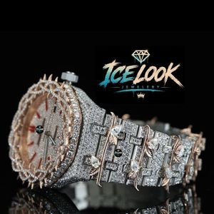 ICE LOOK JEWELERY นาฬิกาข้อมือสแตนเลสสตีลสุดหรูสำหรับผู้ชาย 40 มม. หน้าปัดทรงกลม ควอตซ์ แอนะล็อก เรืองแสง ตัวล็อคแบบพับ ดีไซน์ทันสมัย - Product Image 2