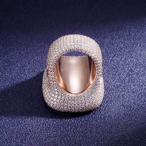 Direct Factory Supply Rose Gold Plated Diamond Cocktail Ring Micro Pave <b>Letter</b> Cuff Mens Hiphop Party Jewelry Available for Sale - Product Image 2