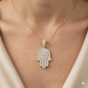 10K <b>Solid</b> <b>Gold</b> Rhodium Plated Iced Hamsa Hand Judaism Religious <b>Pendants</b> Moissanite Hiphop Emotion Protection Amulet Charms Gift - Product Image 2