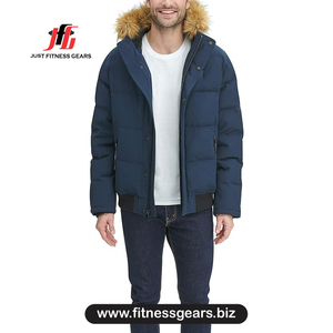 Veste d'hiver pour homme avec capuche en fourrure, coupe-vent, rembourrée de coton épais, vêtements d'extérieur décontractés, bleu - Product Image 2