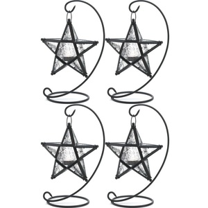 Star-Shaped Iron <b>Lantern</b> <b>Candle</b> <b>Holders</b> with Glass Panels for Home Decoration - Product Image 1