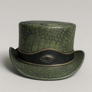 Premium Quality custom Handmade Green Leather Steampunk <b>Top</b> Hat Gothic Festival Cosplay Hat - Product Image 4