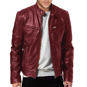 Factory Wholesale Casual Leather Custom Logo Streetwear Stand Collar Slim Fit <b>Zip</b> Pocket Motorcycle <b>jacket</b> for menther <b>Jacket</b> - Product Image 5