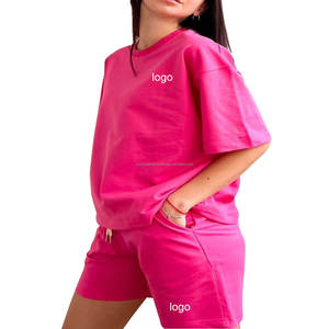 Nuevo diseño logotipo personalizado Primavera Verano liso cuello redondo Loungewear ropa de mujer conjunto de pantalones cortos de dos piezas conjunto de pantalones cortos de motorista - Product Image 3
