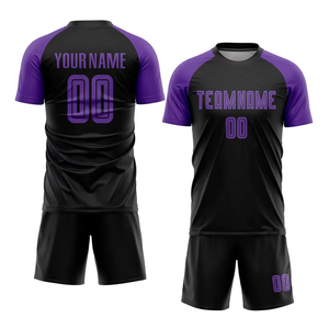 Conjunto de Uniforme de Fútbol Personalizado Unisex Negro y Morado, Jersey de Fútbol Transpirable de Poliéster Premium, Ropa Deportiva de Equipo con Ajuste Atlético, OEM - Product Image 1