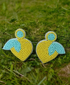 ต่างหูลูกปัดลายดอกไม้โบฮีเมียนรูปทรงนามธรรม สีเหลืองสีน้ำเงิน เครื่องประดับลูกปัดทันสมัย โดดเด่นมีสไตล์ แฟชั่น - Product Image 2