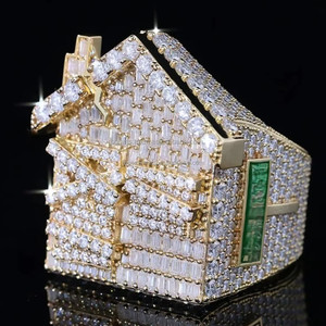 Custom <b>Iced</b> Out Trap House <b>Ring</b> VVS Moissanite Lab Diamond Baguette Cut Two Tone Statement <b>Ring</b> - Product Image 2