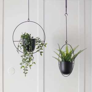 Pot suspendu circulaire moderne en métal avec crochet à chaîne pour plantes d'intérieur et d'extérieur, support de pot de fleurs, décorations pour la maison et le jardin, noir mat - Product Image 2