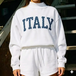 Women <b>Mock</b> <b>Neck</b> <b>Top</b> With Shorts Aligned Set Warm Cozy Easy Comfort Comfortable Daily Style Modern Clothing - Product Image 1