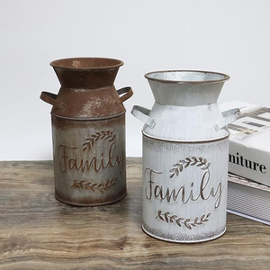 Galvanized Milk Can with Greetings, Antique Retro Vase Metal Planter Rustic Vintage Primitive Flower Holder Farmhouse Planter - Product Image 5