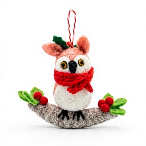 Best Himalaya Handmade Eco-Friendly Felt Owl Christmas Decoration Set <b>Red</b> <b>Scarf</b> Berries Wall Hanging Indoor Holiday Ornament - Product Image 2
