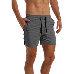 Pantalones Cortos Deportivos Grises de Secado Rápido para Hombre con Cordón Ajustable en la Cintura Elástica, Corte Casual - Product Image 3
