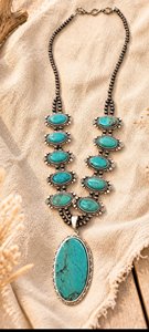 Western Turquoise Squash Blossom <b>Necklace</b> Long <b>Statement</b> Natural Stone Jewelry for Women Gift Wear - Product Image 4