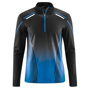 <b>Men's</b> Fitted Long Sleeve Stand Collar Zipper Athletic Top Gradient Red Black Moisture Wicking Breathable All Seasons - Product Image 4