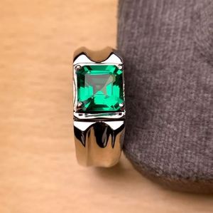 <b>Mens</b> Emerald Engagement <b>Ring</b> 925 Sterling <b>Silver</b> 14K Gold Plated 8MM Asscher Cut Green Emerald Gemstone Prong Setting Luxury - Product Image 5