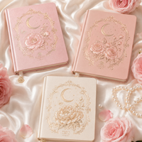 Carnet de notes LABON personnalisé à motif botanique Camélia Rose Pivoine, couverture rigide en similicuir avec dorure céleste, quadrillé à pois, papeterie