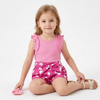 Girls Pink Ruffle Sleeveless Top With Heart Print Shorts Set Breathable Cotton Polyester Clothing made in Bangladesh manufacture