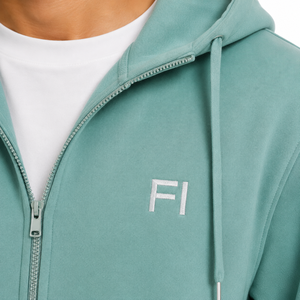 Sudadera con capucha y cremallera para hombre, personalizada al por mayor, de color liso, forro polar, corte regular, mezcla de algodón, con logo bordado frontal - Product Image 5