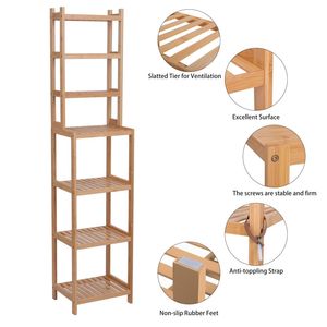 Estante de baño multifuncional de 7 capas de bambú 100% 72 43,5 160,7 cm-Natural extraíble 160,7 cm-Natural multifunción 72 43,5 - Product Image 5
