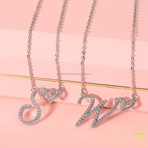 Luxury " S " <b>Letter</b> Pendant Necklace Heart Design Diamond Chain Jewelry For Women - Product Image 2