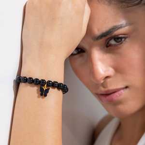 PRAO Midnight Black Pulsera de cuentas de alto brillo Elegante diseño de mariposa - Product Image 4