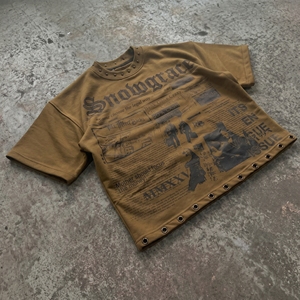 เสื้อยืดโอเวอร์ไซส์ทรงครอป แขนสั้น สตรีทแวร์ ลายพิมพ์ คอกลม ผ้าฝ้าย โลโก้ด้านหน้า สำหรับผู้ชาย - Product Image 3