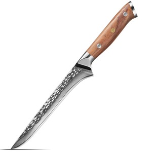 Custom Handmade Ambidextrous <b>Boning</b> <b>Knife</b> with Damascus Steel Blade Wooden <b>Handle</b> Leather Sheath 8-9.9in Blade Length - Product Image 6