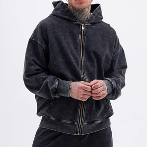 Sweat-shirt à capuche zippé tendance pour homme 2026, couleur unie, avec logo personnalisé, poche kangourou, en polaire, pour l'automne - Product Image 3