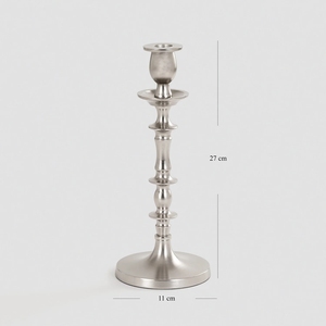 Support de bougie unique en métal argenté fait main, centre de table décoratif pour table à manger, console ou cheminée - Product Image 4