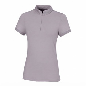 Camiseta de equitación para mujer, manga corta, con bloques de color, cuello con cremallera, decoración de cristales, transpirable, de spandex/poliéster - Product Image 2