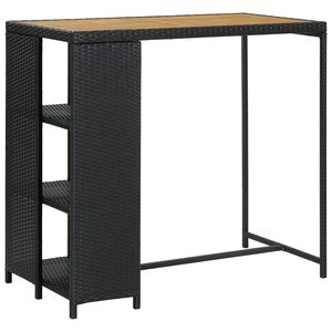 Tavolo da Bar in Legno Massello di Acacia con Rattan PE Nero e Struttura in Acciaio, Altezza Bancone, con Vano Portaoggetti - Product Image 1