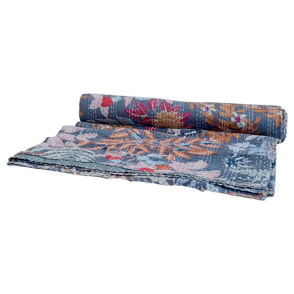 Biancheria da letto Queen Size Kantha trapunta coperta lenzuolo fatto a mano copriletto reversibile stampa floreale coperta reversibile