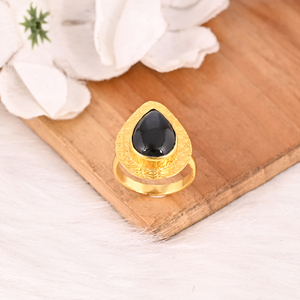 Black Onyx <b>Ring</b> Handmade <b>Adjustable</b> Stylish Brass Jewelry for Women - Product Image 4