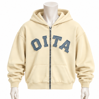 Sweat-shirt à capuche zippé intégral neutre pour homme, en molleton épais avec patch lettre en chenille, coupe classique, style streetwear décontracté, pour l'hiver