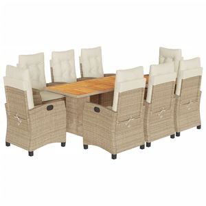 Conjunto de Comedor de Jardín de Ratán Beige con Cojines, Muebles de Exterior para 8 Personas, Mesa de Madera de Teca, Diseño Contemporáneo - Product Image 4