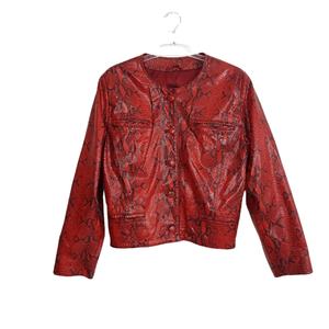 แจ็คเก็ตหนังงูเหลือมสำหรับผู้หญิง, ใหม่เสื้อแจ็คเก็ตนักขี่จักรยานหนังลายนูนพิมพ์ลายงู - Product Image 5