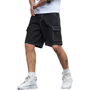 Shorts amples pour hommes en polaire polyester/coton à séchage rapide, taille mi-haute avec cordon de serrage, style streetwear personnalisé - Product Image 5