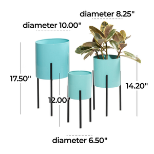 Pots de fleurs en métal turquoise avec supports en fer noir, supports cylindriques modernes pour plantes d'intérieur et d'extérieur, jardin, balcon, salon - Product Image 2