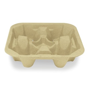 Plateau porte-gobelets en fibre moulée pour emballages de café durables, avec design personnalisé, pour 4 gobelets, idéal pour les services de livraison - Product Image 1