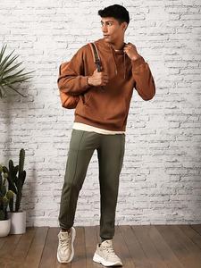 Sudadera con capucha marrón mezcla de algodón con hombros caídos sudadera básica de gran tamaño para hombres logotipo personalizado estilo holgado sudaderas con capucha de lana térmica para hombres - Product Image 3