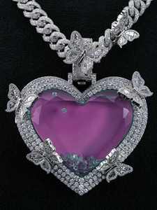 Pendentif Moissanite en forme de cœur, serti de pierres, en argent 925 plaqué rhodium, style Hip Hop, pour soirée - Product Image 3