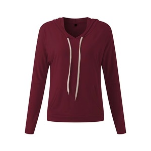 Sudadera Ligera Personalizada para Mujer, Cuello en V, Manga Larga, Jersey de Algodón, con Cordón, Top Delgado, Venta al Por Mayor OEM - Product Image 2