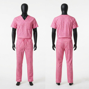 Ensemble de blouses médicales unisexe rose imprimé Blackhardson en coton et polyester tissé Dobby, uniformes d'hôpital avec détection d'aiguilles et fusion sans couture - Product Image 1