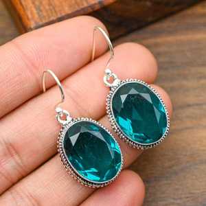 Dainty Indicolite Gemstone Earrings 925 Sterling Silver Handcrafted Jewelry Natural Indicolite Earrings Gift For <b>Anniversary</b> - Product Image 1