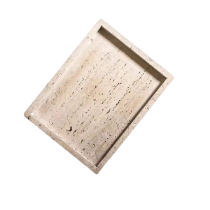 Plateau de luxe en pierre de travertin beige, plat de présentation pour assiettes et bijoux, finition naturelle, pour la décoration intérieure - Product Image 3